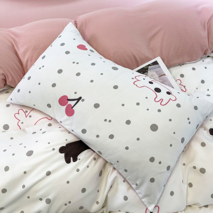 91家纺网 家纺一手货源 找家纺 仟网汇 2023新款休闲款皱皱布棉麻双层纱四件套 休闲款-敦敦兔粉