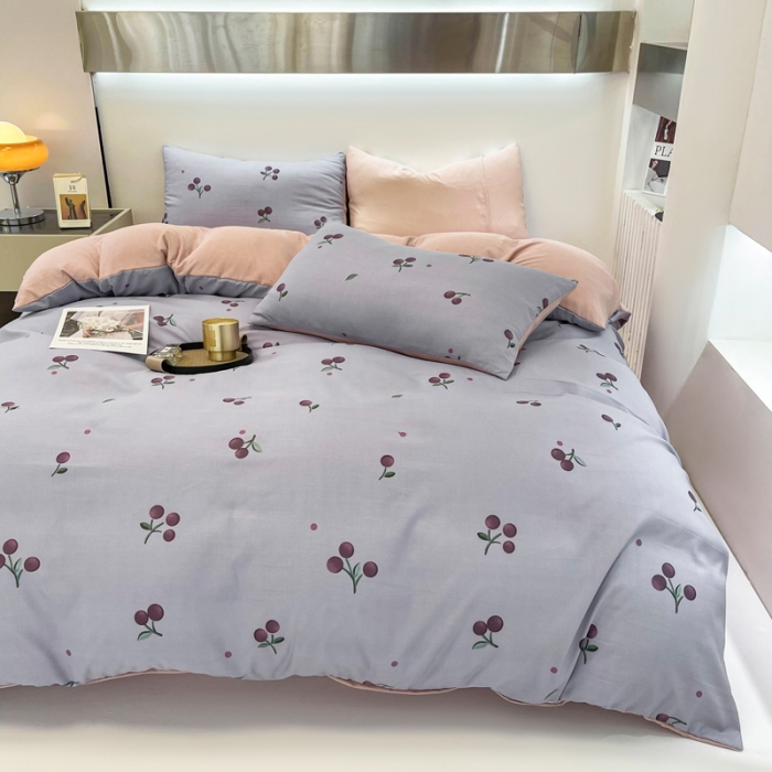 91家纺网 家纺一手货源 找家纺 仟网汇 2023新款休闲款皱皱布棉麻双层纱四件套 休闲款-萝樱紫