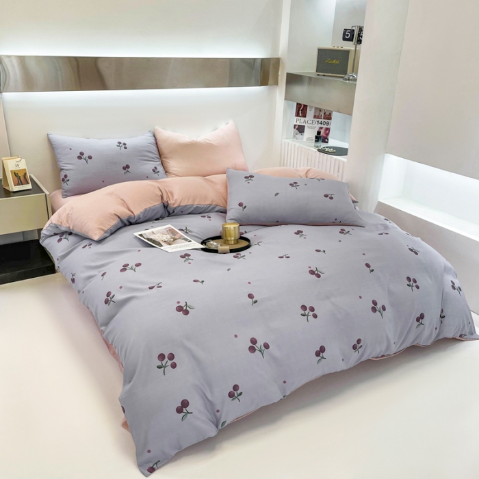 91家纺网 家纺一手货源 找家纺 仟网汇 2023新款休闲款皱皱布棉麻双层纱四件套 休闲款-萝樱紫