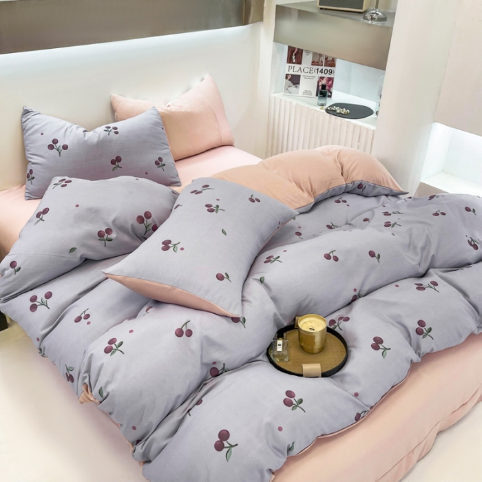 91家纺网 家纺一手货源 找家纺 仟网汇 2023新款休闲款皱皱布棉麻双层纱四件套 休闲款-萝樱紫