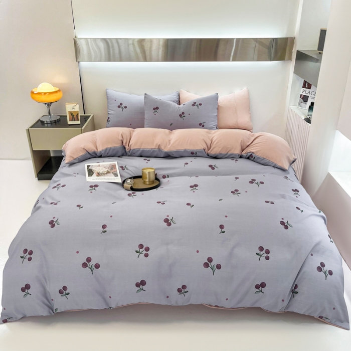 91家纺网 家纺一手货源 找家纺 仟网汇 2023新款休闲款皱皱布棉麻双层纱四件套 休闲款-萝樱紫