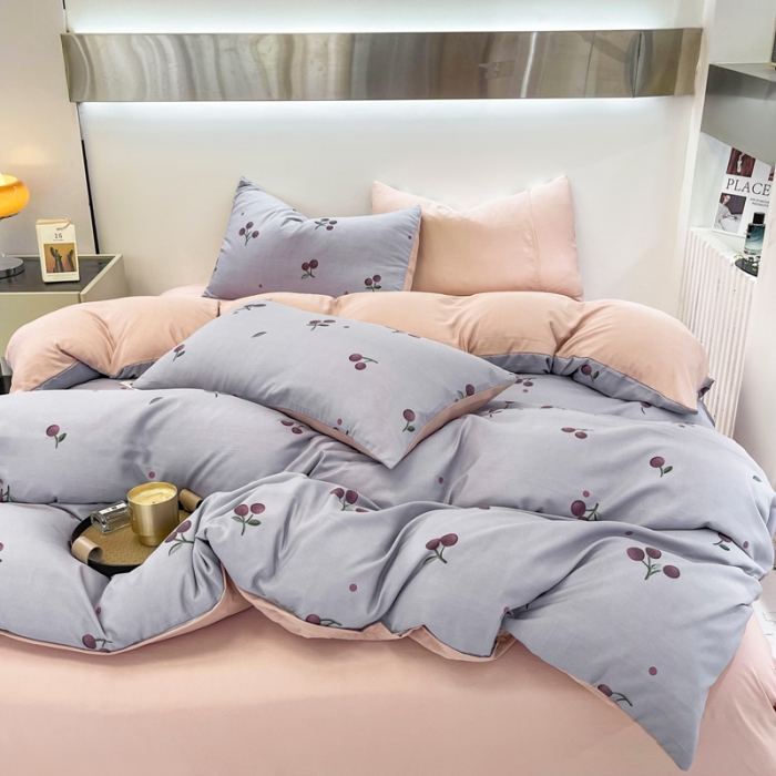 91家纺网 家纺一手货源 找家纺 仟网汇 2023新款休闲款皱皱布棉麻双层纱四件套 休闲款-萝樱紫