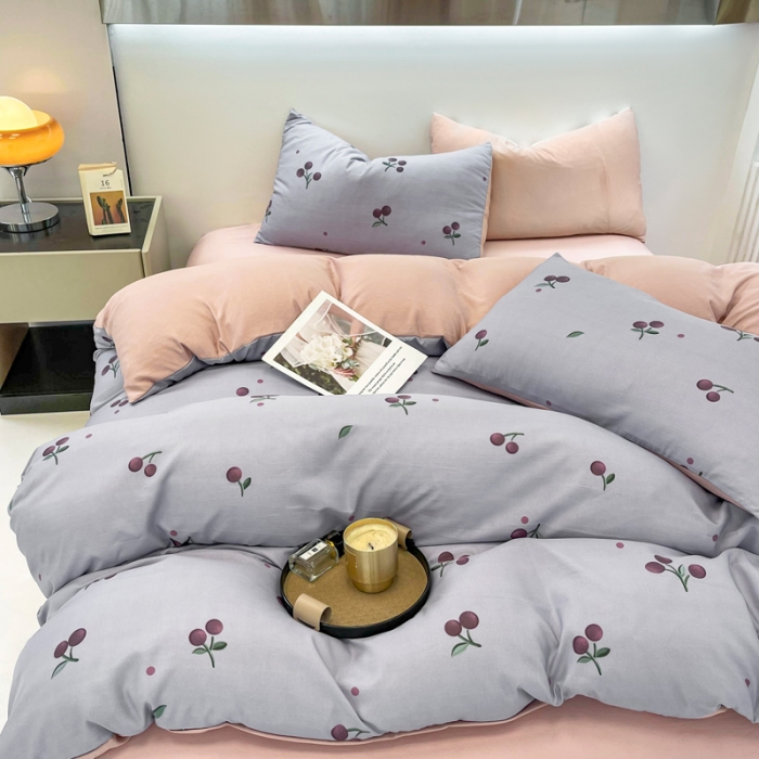 91家纺网 家纺一手货源 找家纺 仟网汇 2023新款休闲款皱皱布棉麻双层纱四件套 休闲款-萝樱紫