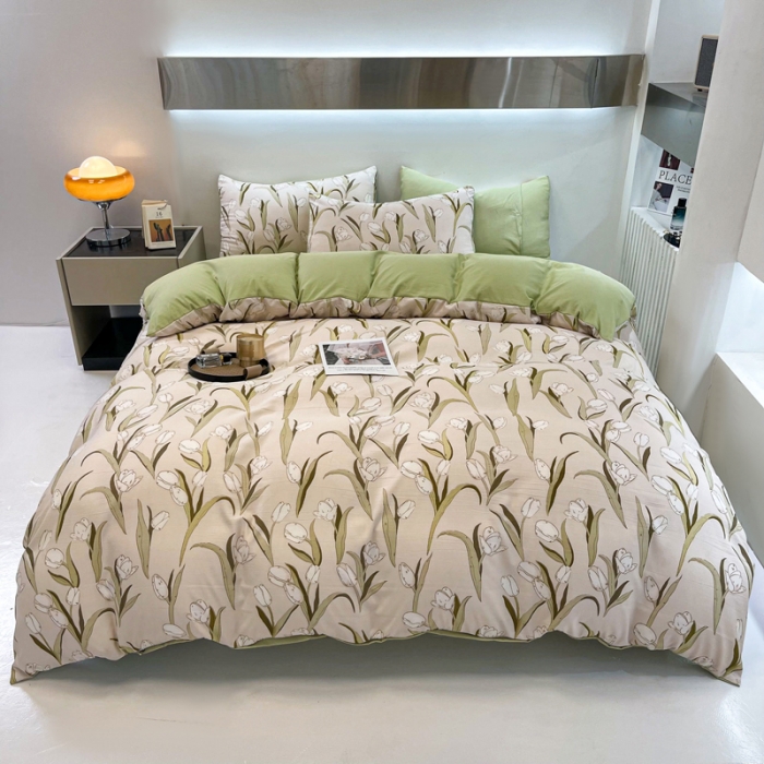 91家纺网 家纺一手货源 找家纺 仟网汇 2023新款休闲款皱皱布棉麻双层纱四件套 休闲款-秋色