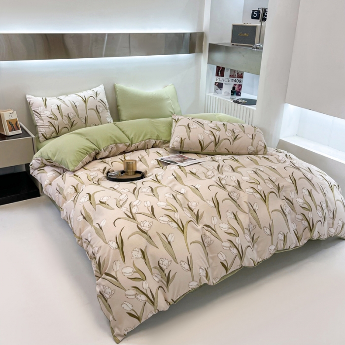 91家纺网 家纺一手货源 找家纺 仟网汇 2023新款休闲款皱皱布棉麻双层纱四件套 休闲款-秋色