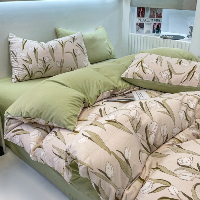 91家纺网 家纺一手货源 找家纺 仟网汇 2023新款休闲款皱皱布棉麻双层纱四件套 休闲款-秋色