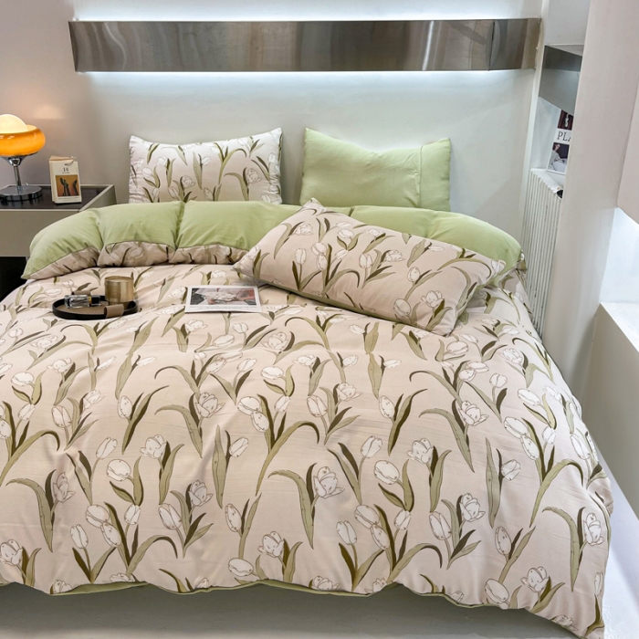 91家纺网 家纺一手货源 找家纺 仟网汇 2023新款休闲款皱皱布棉麻双层纱四件套 休闲款-秋色