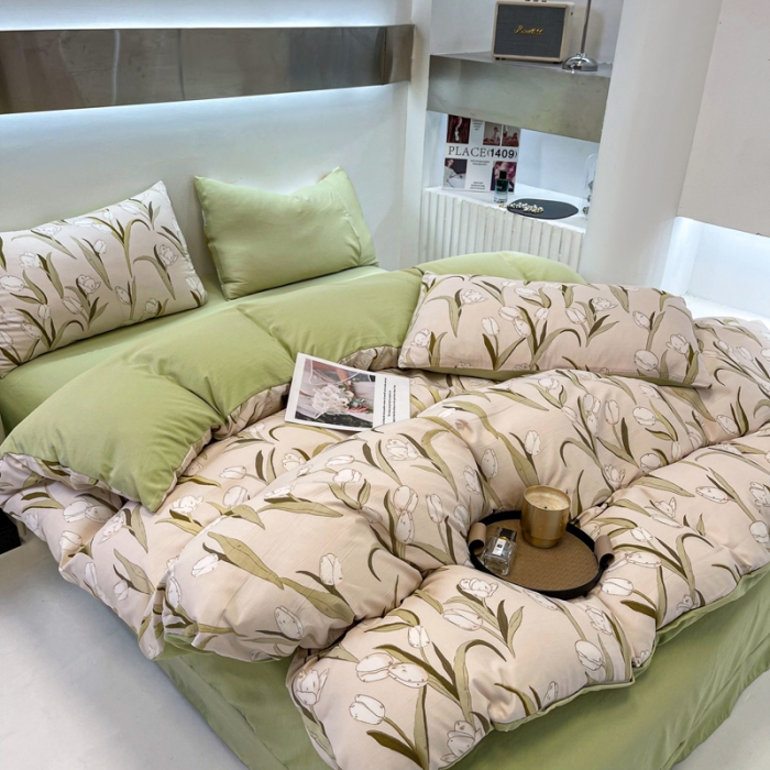 91家纺网 家纺一手货源 找家纺 仟网汇 2023新款休闲款皱皱布棉麻双层纱四件套 休闲款-秋色