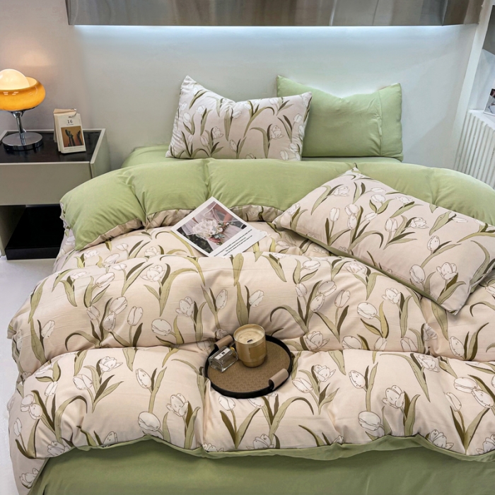 91家纺网 家纺一手货源 找家纺 仟网汇 2023新款休闲款皱皱布棉麻双层纱四件套 休闲款-秋色