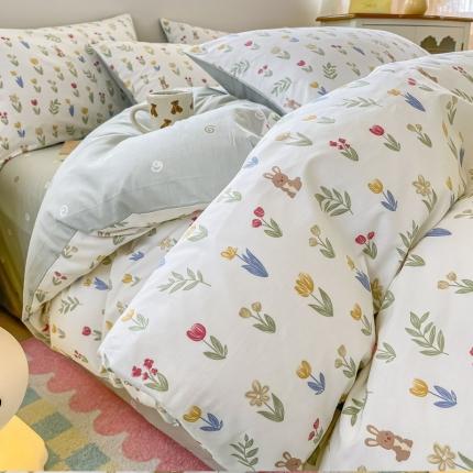 小懒猪 2023新款春夏全棉小清新系列四件套 茶茶兔