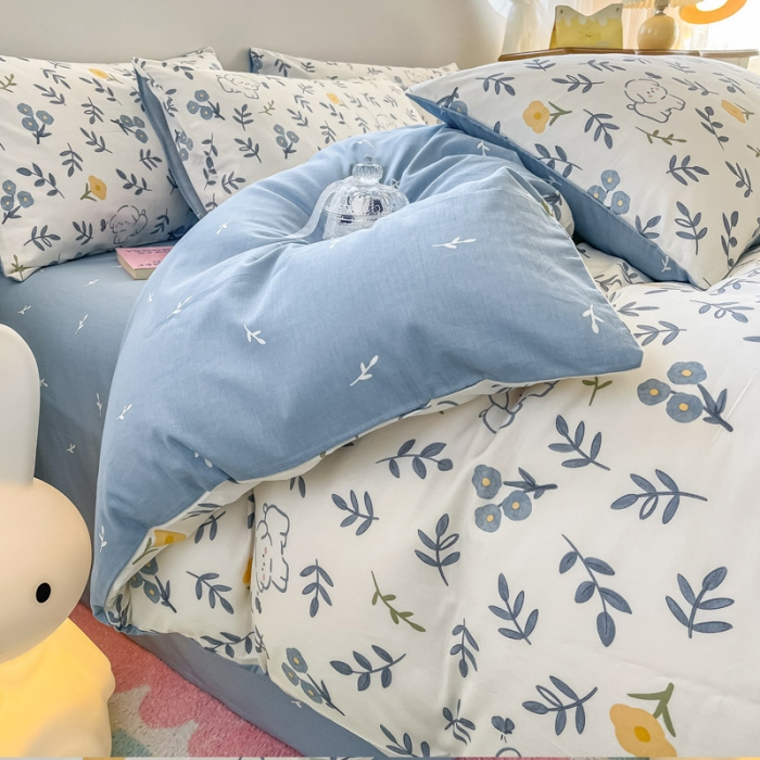 91家纺网 家纺一手货源 找家纺 小懒猪 2023新款春夏全棉小清新系列四件套 年华