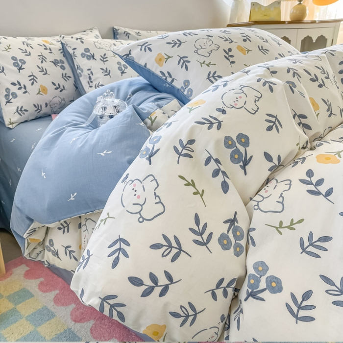 91家纺网 家纺一手货源 找家纺 小懒猪 2023新款春夏全棉小清新系列四件套 年华