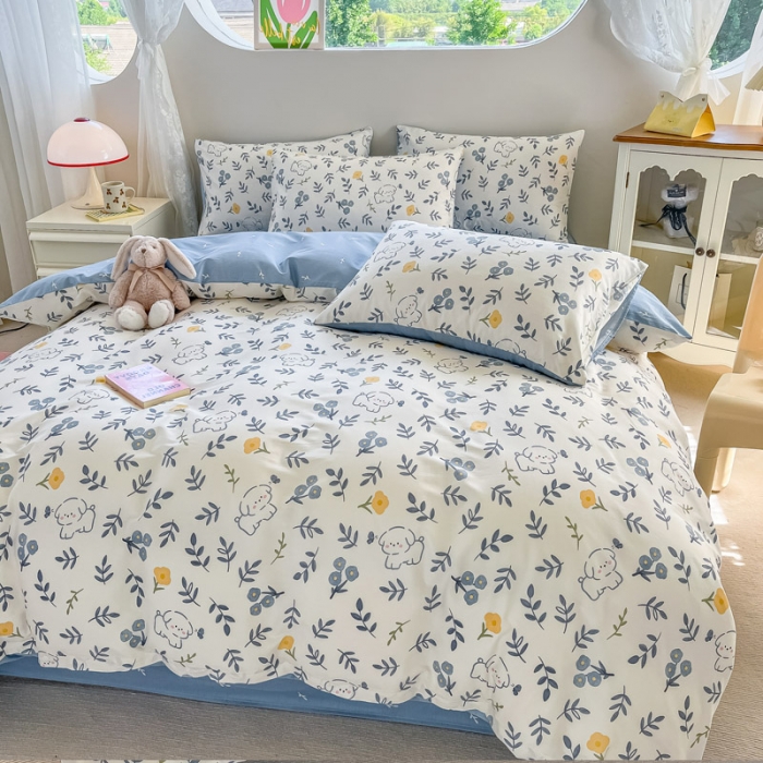 91家纺网 家纺一手货源 找家纺 小懒猪 2023新款春夏全棉小清新系列四件套 年华