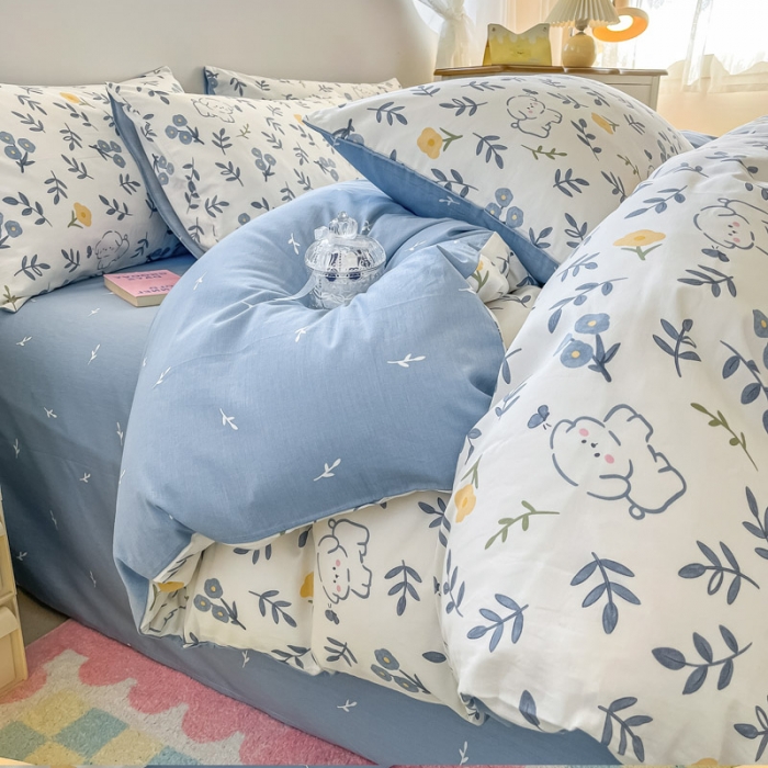 91家纺网 家纺一手货源 找家纺 小懒猪 2023新款春夏全棉小清新系列四件套 年华