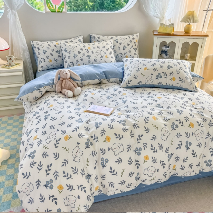 91家纺网 家纺一手货源 找家纺 小懒猪 2023新款春夏全棉小清新系列四件套 年华