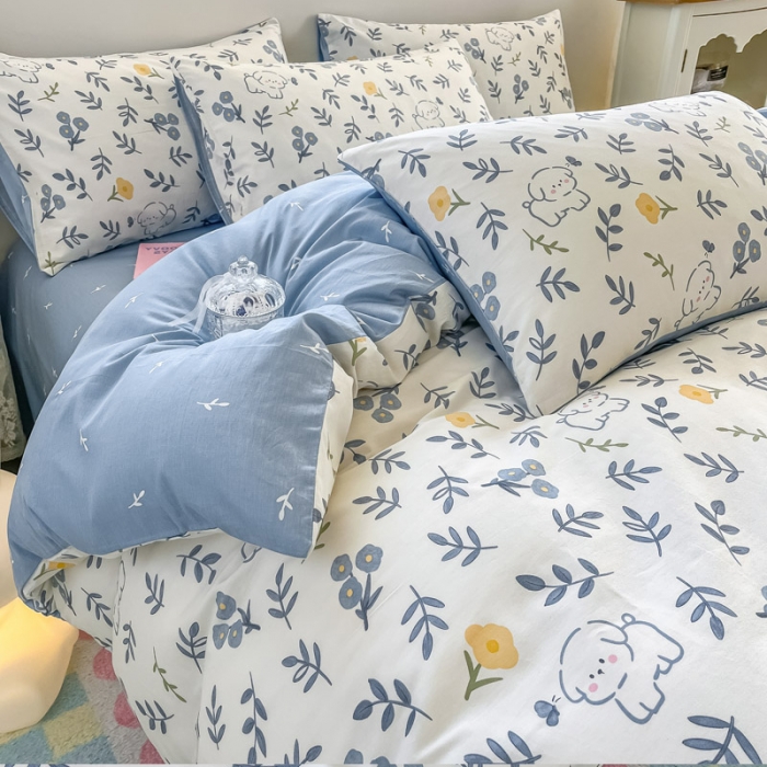 91家纺网 家纺一手货源 找家纺 小懒猪 2023新款春夏全棉小清新系列四件套 年华