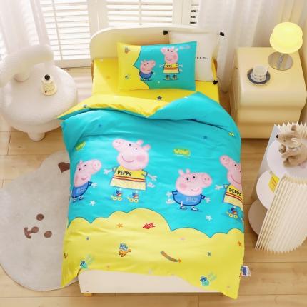 91家纺网 家纺一手货源 找家纺 新款正版小猪佩奇幼儿园被子三件套纯棉宝宝入园午睡被褥六件套 运动佩奇
