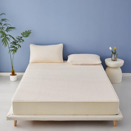 91家纺网 家纺一手货源 找家纺 格子铺 2023新款A类凉感冰丝夹棉床笠凉席 冰丝-奶油白