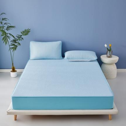 91家纺网 家纺一手货源 找家纺 格子铺 2023新款A类凉感冰丝夹棉床笠凉席 冰丝-天空蓝