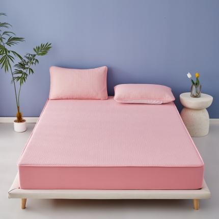 91家纺网 家纺一手货源 找家纺 格子铺 2023新款A类凉感冰丝夹棉床笠凉席 冰丝-樱花粉