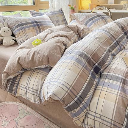 91家纺网 家纺一手货源 找家纺 卡巴伦家纺 2023新款纯棉A类40支色织水洗棉四件套 摩尔-兰