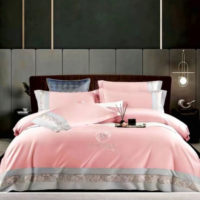 91家纺网 家纺一手货源 找家纺 （总）婚庆送礼自用高端拼接工艺180支长绒棉圆角床单款绣花四件套新品