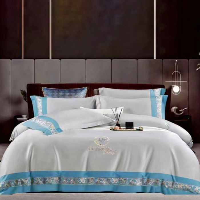 91家纺网 家纺一手货源 找家纺 （总）婚庆送礼自用高端拼接工艺180支长绒棉圆角床单款绣花四件套新品