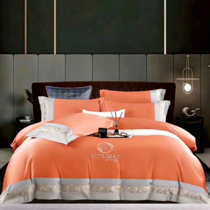 91家纺网 家纺一手货源 找家纺 （总）婚庆送礼自用高端拼接工艺180支长绒棉圆角床单款绣花四件套新品