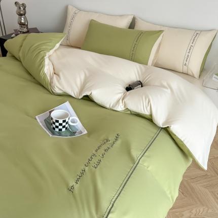 91家纺网 家纺一手货源 找家纺 （总）尤米 2023新款磨毛刺绣纯色双拼卡洛森系列--四件套