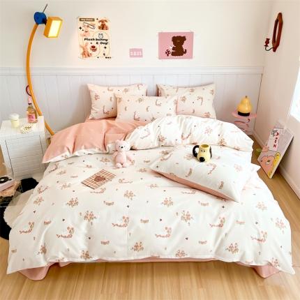 91家纺网 家纺一手货源 找家纺 顾里家纺 2023新款40支13372全棉印花四件套 花园兔