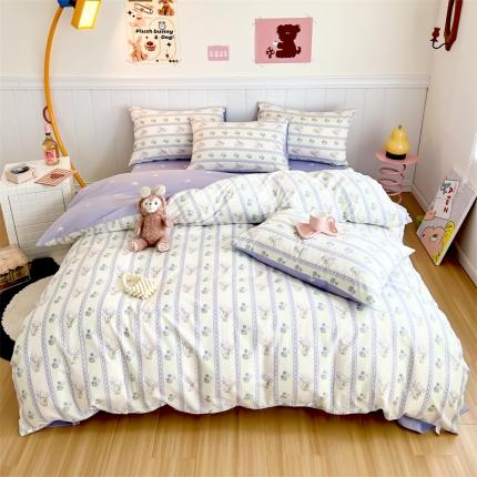 91家纺网 家纺一手货源 找家纺 顾里家纺 2023新款40支13372全棉印花四件套 浪漫紫樱