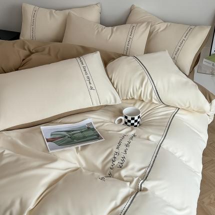 91家纺网 家纺一手货源 找家纺 尤米 2023新款磨毛刺绣纯色双拼卡洛森系列--单被套 奶茶+咖啡