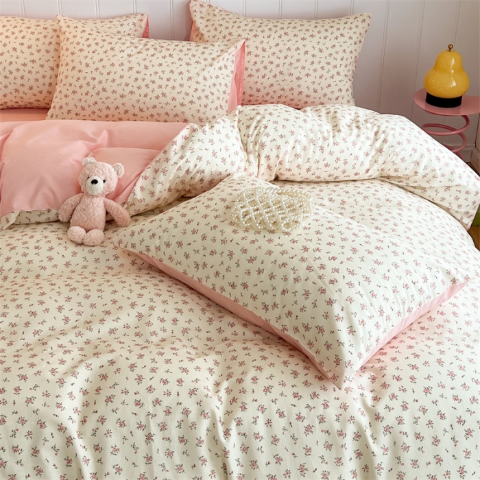 91家纺网 家纺一手货源 找家纺 顾里家纺 2023新款40支13372全棉印花四件套 粉夏