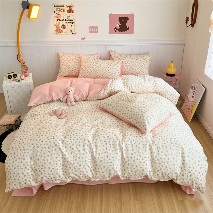 91家纺网 家纺一手货源 找家纺 顾里家纺 2023新款40支13372全棉印花四件套 粉夏