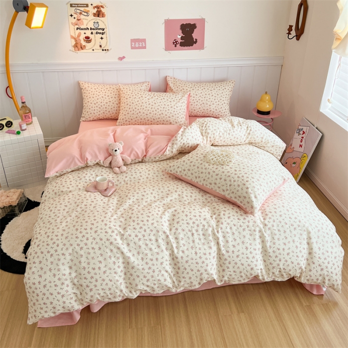 91家纺网 家纺一手货源 找家纺 顾里家纺 2023新款40支13372全棉印花四件套 粉夏