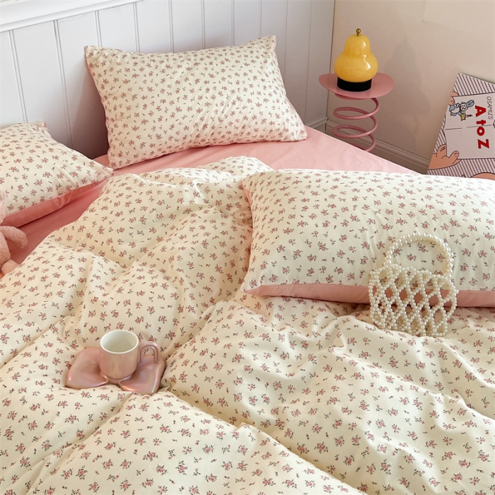 91家纺网 家纺一手货源 找家纺 顾里家纺 2023新款40支13372全棉印花四件套 粉夏