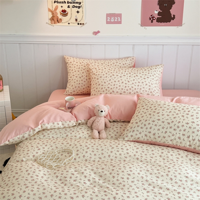 91家纺网 家纺一手货源 找家纺 顾里家纺 2023新款40支13372全棉印花四件套 粉夏