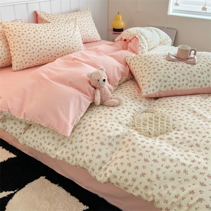 91家纺网 家纺一手货源 找家纺 顾里家纺 2023新款40支13372全棉印花四件套 粉夏