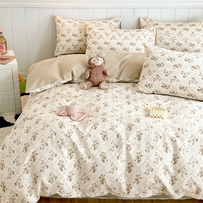 91家纺网 家纺一手货源 找家纺 顾里家纺 2023新款40支13372全棉印花四件套 复古枝蔓