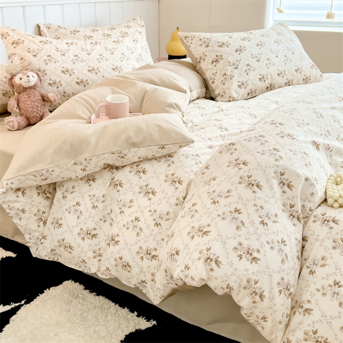 91家纺网 家纺一手货源 找家纺 顾里家纺 2023新款40支13372全棉印花四件套 复古枝蔓