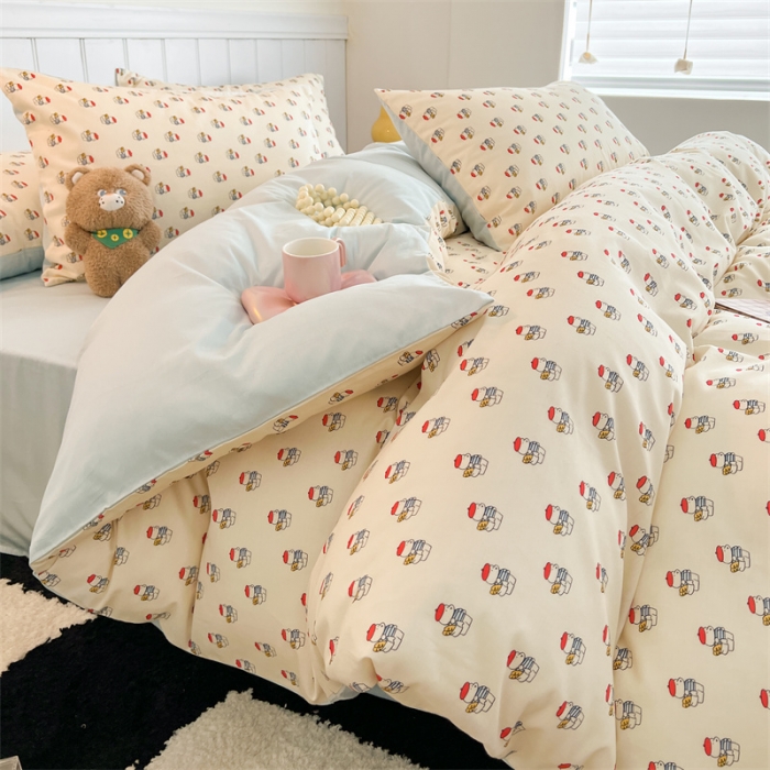 91家纺网 家纺一手货源 找家纺 顾里家纺 2023新款40支13372全棉印花四件套 韩小熊