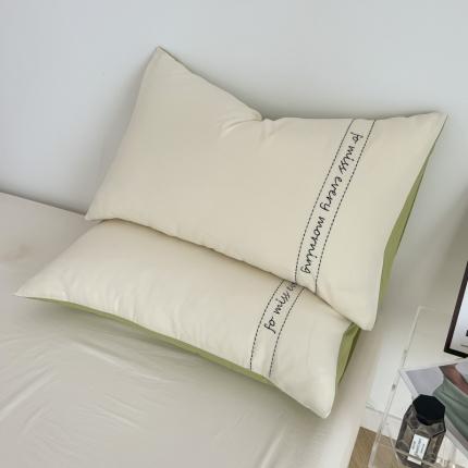 91家纺网 家纺一手货源 找家纺 （总）尤米 2023新款磨毛刺绣纯色双拼卡洛森系列--单枕套