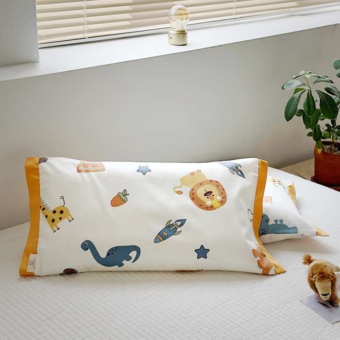 91家纺网 家纺一手货源 找家纺 荷马之梦 2023新款蜜糖系列—A类60s长绒棉儿童枕套 动物乐园