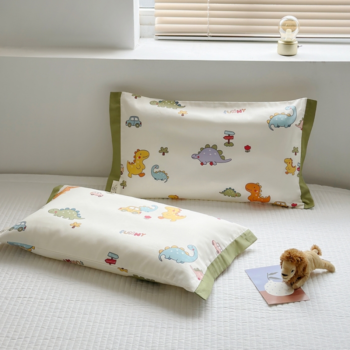 91家纺网 家纺一手货源 找家纺 荷马之梦 2023新款蜜糖系列—A类60s长绒棉儿童枕套 恐龙宝宝