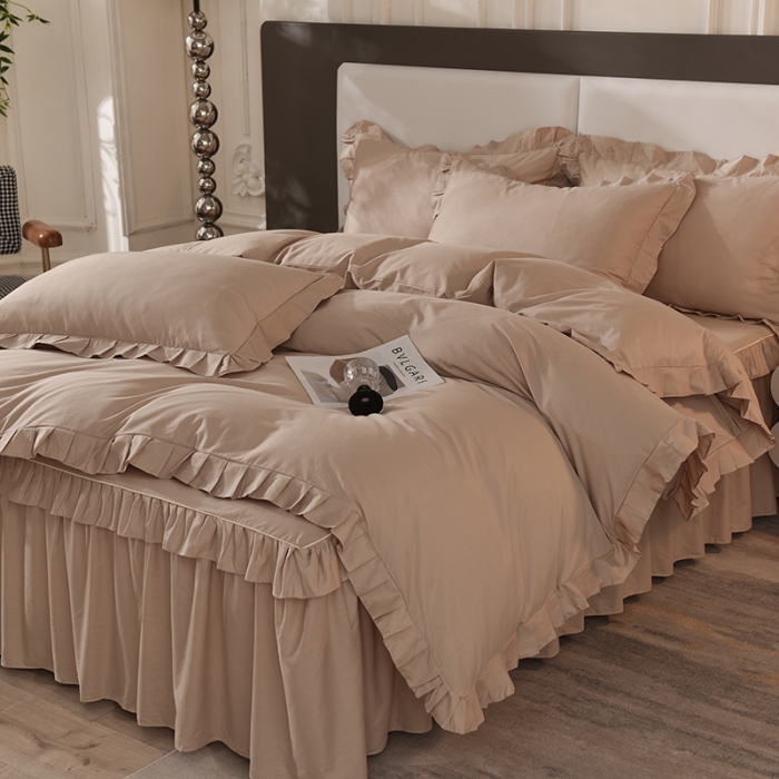 91家纺网 家纺一手货源 找家纺 美达 2025新款A类全棉抗菌单层床裙四件套 魅力驼