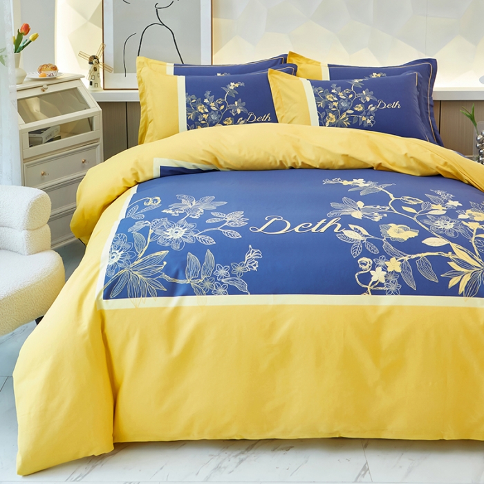 91家纺网 家纺一手货源 找家纺 雲归梦 2023年新款加厚全棉生态磨毛大版四件套 天籁之音-黄