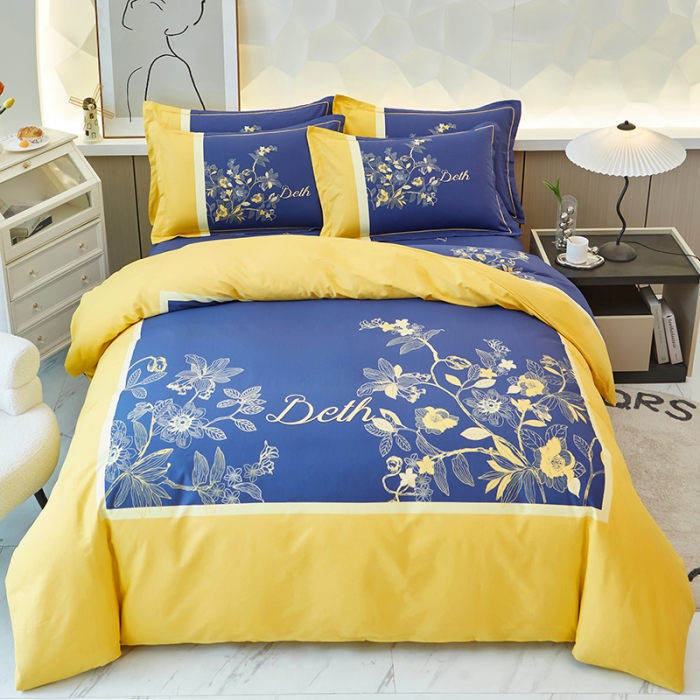 91家纺网 家纺一手货源 找家纺 雲归梦 2023年新款加厚全棉生态磨毛大版四件套 天籁之音-黄