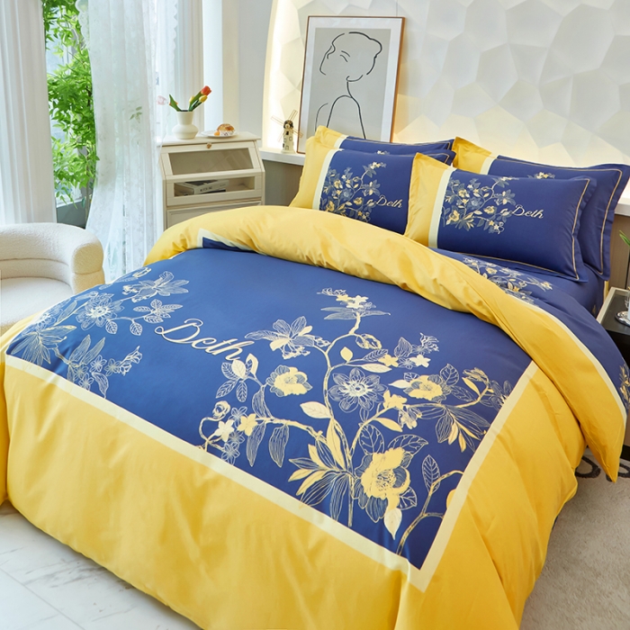 91家纺网 家纺一手货源 找家纺 雲归梦 2023年新款加厚全棉生态磨毛大版四件套 天籁之音-黄