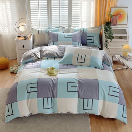 91家纺网 家纺一手货源 找家纺 （总）格子系列全棉13372四件套（加老板微信有会员价）