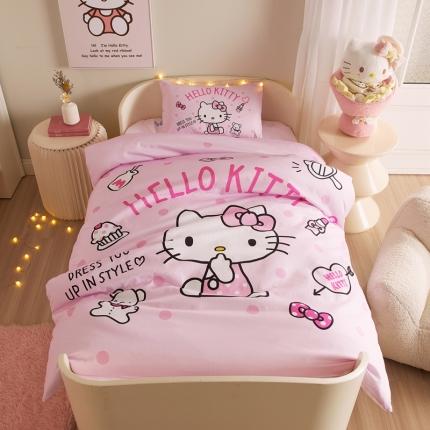 91家纺网 家纺一手货源 找家纺 蘭菲 2023新款幼儿园全棉印染三丽鸥全棉大版卡通三件套 甜心kt